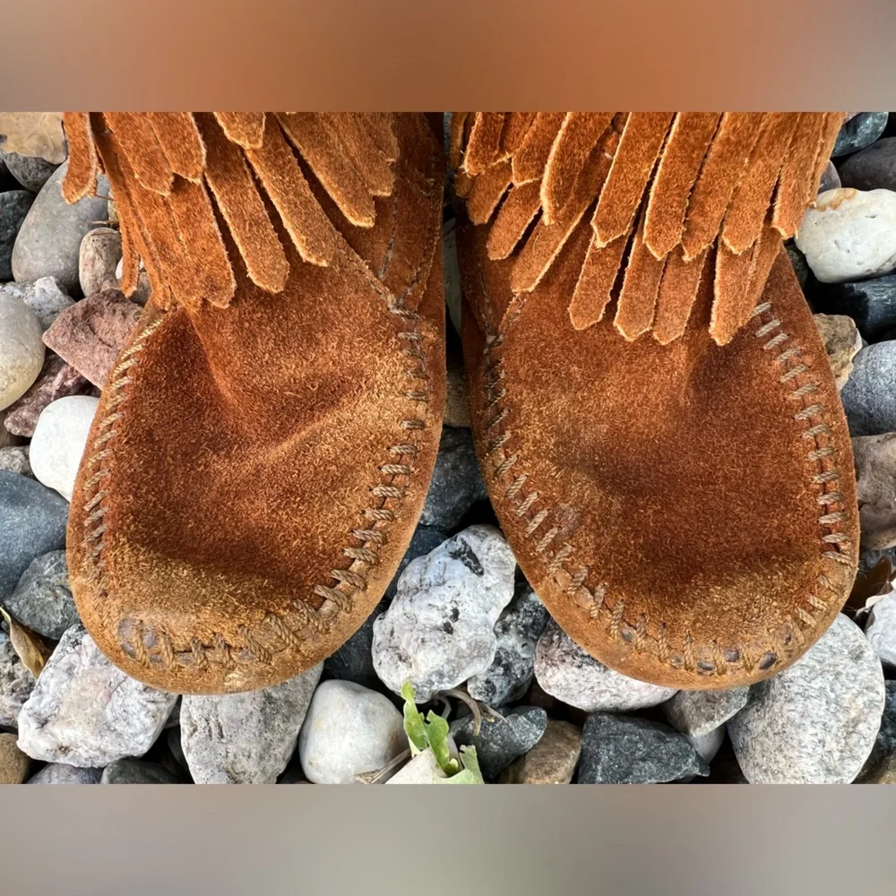 🥾Double Fringe Brown Suede Ankle Boot Minnetonka Moccasin 2292 Unisex Toddler 10